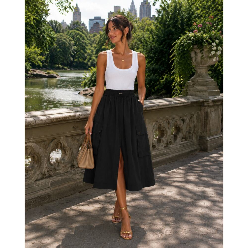 Ramy Brook New York Black & White Cargo Midi Tank Dress XS | Utility Chic Casual